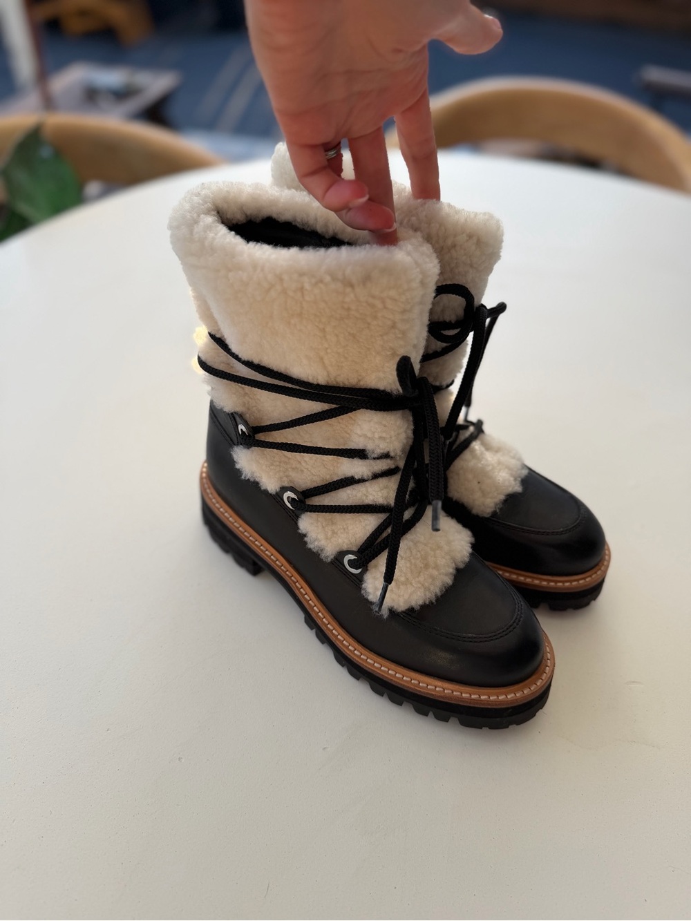 Marc fisher shearling leather Lace Up Winter Boots